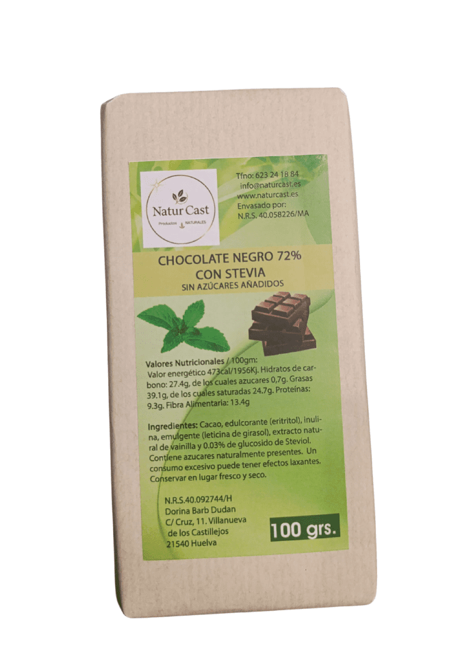 Chocolate Negro 72% con Stevia- 100 Grs