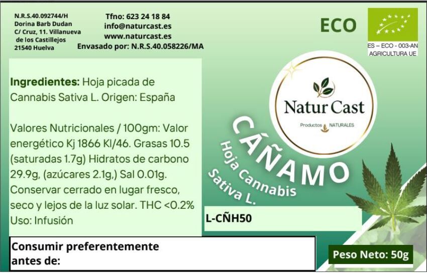 Cañamo Hoja Picada Bolsa papel Doypack 50g - Imagen 2